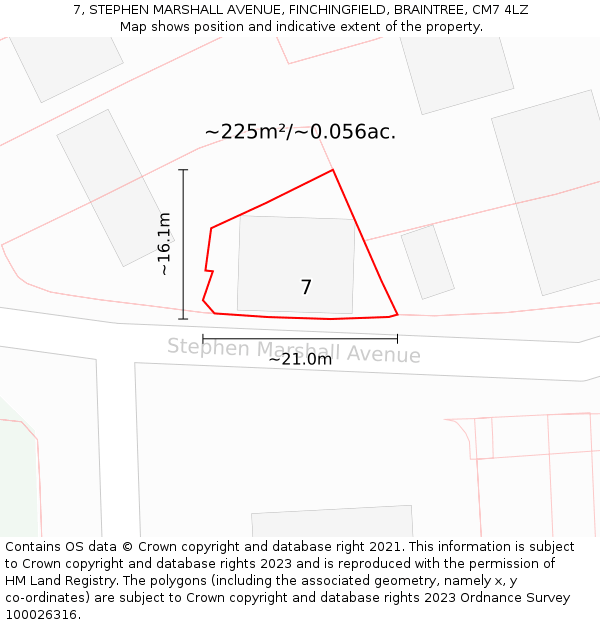 7, STEPHEN MARSHALL AVENUE, FINCHINGFIELD, BRAINTREE, CM7 4LZ: Plot and title map
