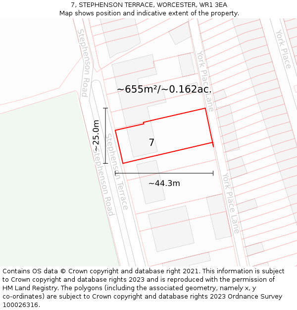 7, STEPHENSON TERRACE, WORCESTER, WR1 3EA: Plot and title map