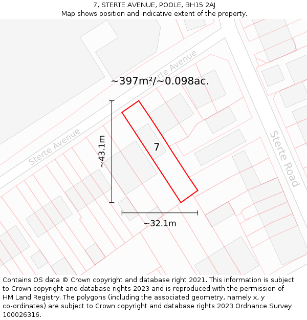 7, STERTE AVENUE, POOLE, BH15 2AJ: Plot and title map