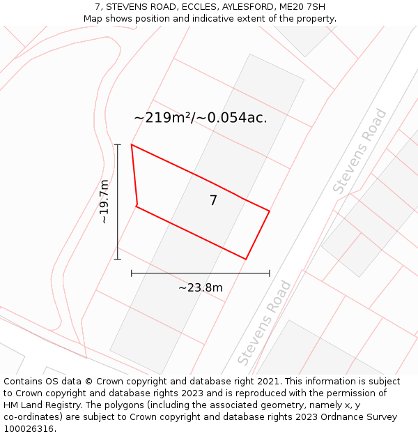 7, STEVENS ROAD, ECCLES, AYLESFORD, ME20 7SH: Plot and title map