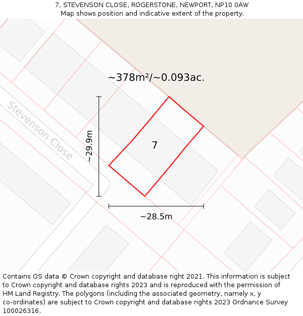 7, STEVENSON CLOSE, ROGERSTONE, NEWPORT, NP10 0AW: Plot and title map