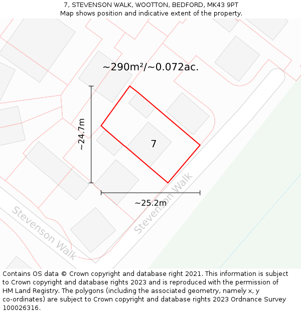 7, STEVENSON WALK, WOOTTON, BEDFORD, MK43 9PT: Plot and title map