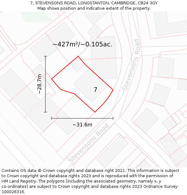 7, STEVENSONS ROAD, LONGSTANTON, CAMBRIDGE, CB24 3GY: Plot and title map