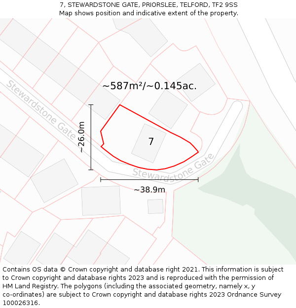 7, STEWARDSTONE GATE, PRIORSLEE, TELFORD, TF2 9SS: Plot and title map