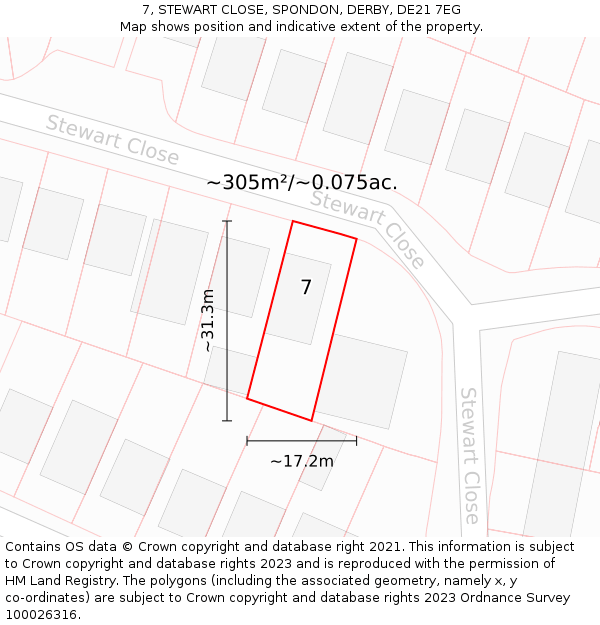 7, STEWART CLOSE, SPONDON, DERBY, DE21 7EG: Plot and title map