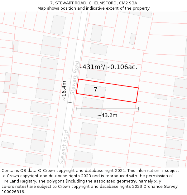 7, STEWART ROAD, CHELMSFORD, CM2 9BA: Plot and title map