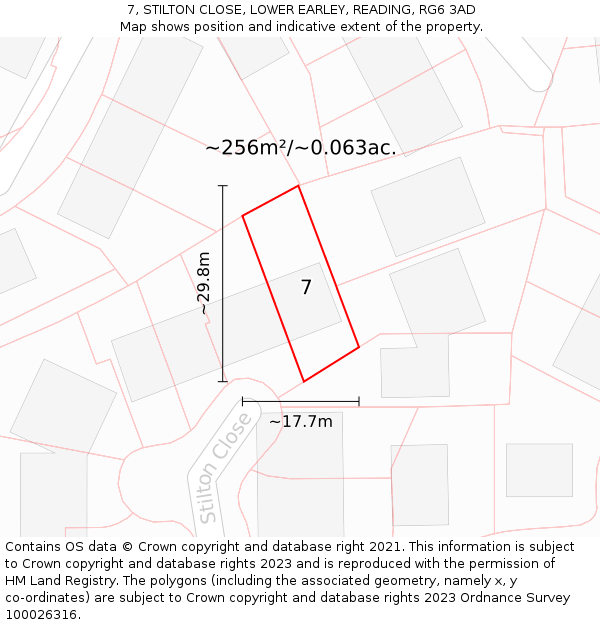 7, STILTON CLOSE, LOWER EARLEY, READING, RG6 3AD: Plot and title map