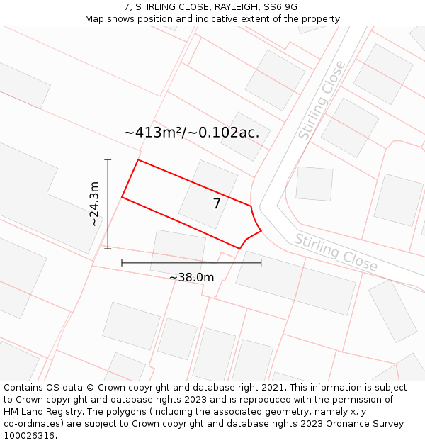 7, STIRLING CLOSE, RAYLEIGH, SS6 9GT: Plot and title map
