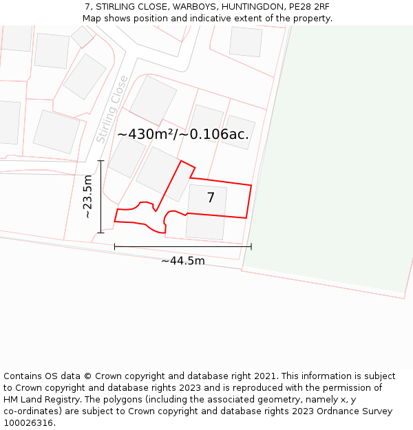 7, STIRLING CLOSE, WARBOYS, HUNTINGDON, PE28 2RF: Plot and title map