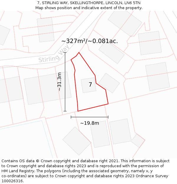 7, STIRLING WAY, SKELLINGTHORPE, LINCOLN, LN6 5TN: Plot and title map