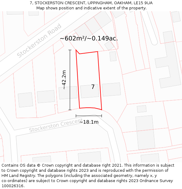7, STOCKERSTON CRESCENT, UPPINGHAM, OAKHAM, LE15 9UA: Plot and title map