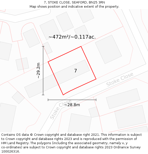 7, STOKE CLOSE, SEAFORD, BN25 3RN: Plot and title map