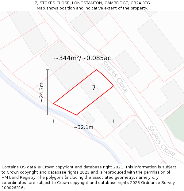 7, STOKES CLOSE, LONGSTANTON, CAMBRIDGE, CB24 3FG: Plot and title map