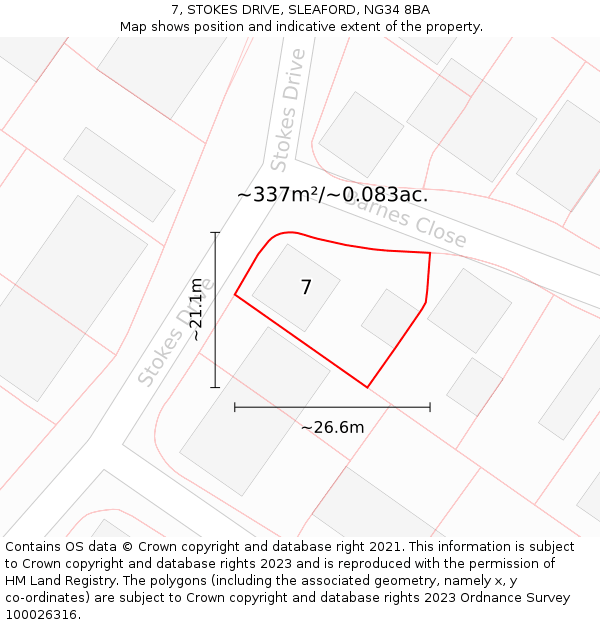 7, STOKES DRIVE, SLEAFORD, NG34 8BA: Plot and title map