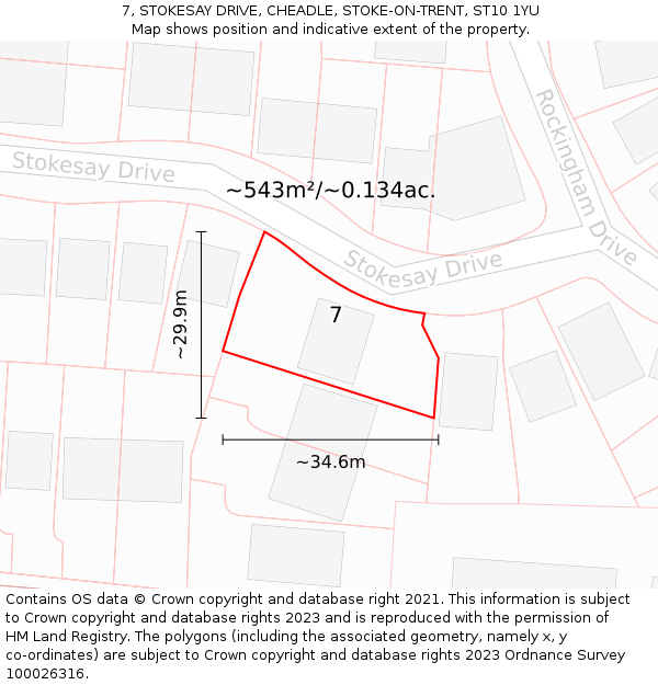 7, STOKESAY DRIVE, CHEADLE, STOKE-ON-TRENT, ST10 1YU: Plot and title map