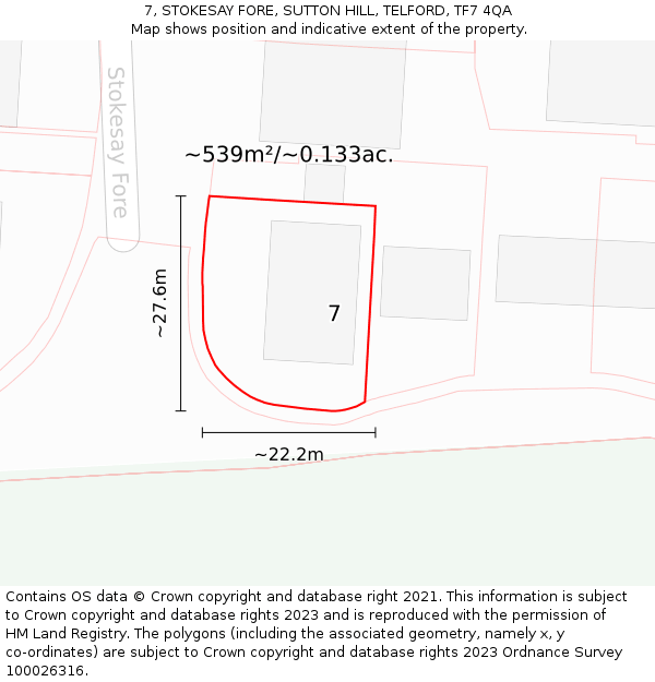 7, STOKESAY FORE, SUTTON HILL, TELFORD, TF7 4QA: Plot and title map