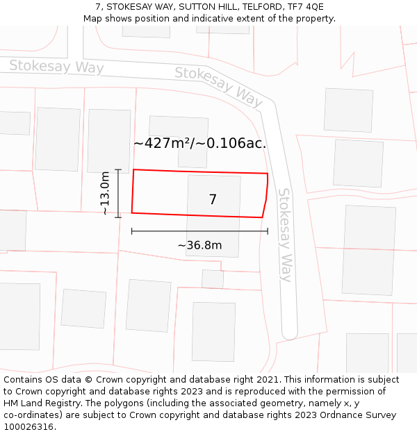 7, STOKESAY WAY, SUTTON HILL, TELFORD, TF7 4QE: Plot and title map