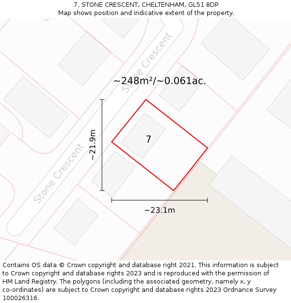 7, STONE CRESCENT, CHELTENHAM, GL51 8DP: Plot and title map