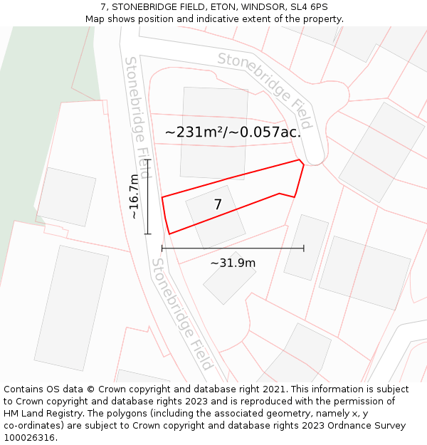 7, STONEBRIDGE FIELD, ETON, WINDSOR, SL4 6PS: Plot and title map