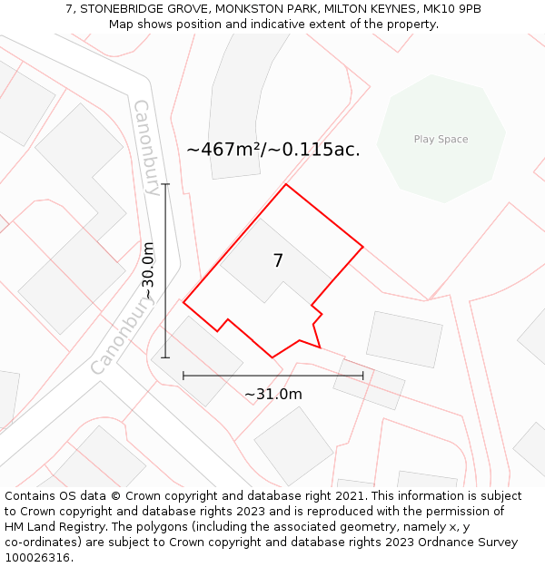 7, STONEBRIDGE GROVE, MONKSTON PARK, MILTON KEYNES, MK10 9PB: Plot and title map