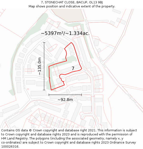 7, STONECHAT CLOSE, BACUP, OL13 9BJ: Plot and title map