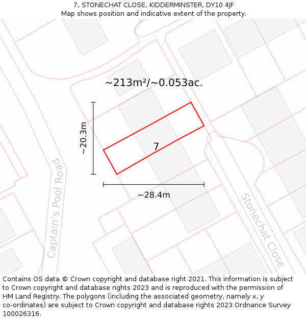 7, STONECHAT CLOSE, KIDDERMINSTER, DY10 4JF: Plot and title map