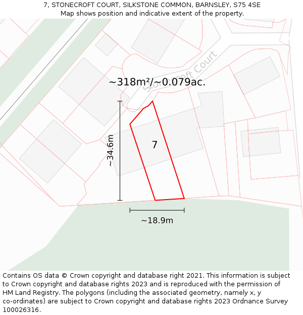 7, STONECROFT COURT, SILKSTONE COMMON, BARNSLEY, S75 4SE: Plot and title map