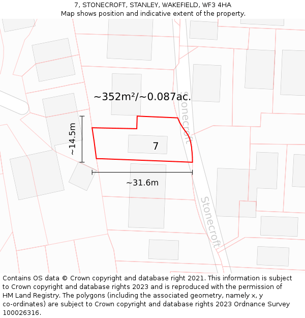 7, STONECROFT, STANLEY, WAKEFIELD, WF3 4HA: Plot and title map