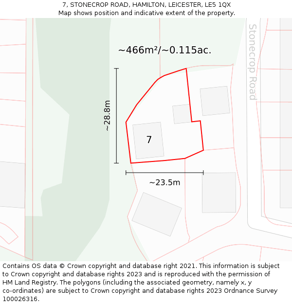 7, STONECROP ROAD, HAMILTON, LEICESTER, LE5 1QX: Plot and title map