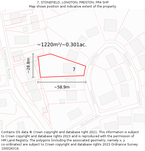 7, STONEFIELD, LONGTON, PRESTON, PR4 5HP: Plot and title map