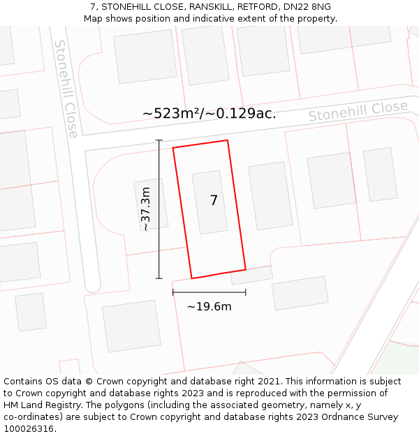 7, STONEHILL CLOSE, RANSKILL, RETFORD, DN22 8NG: Plot and title map