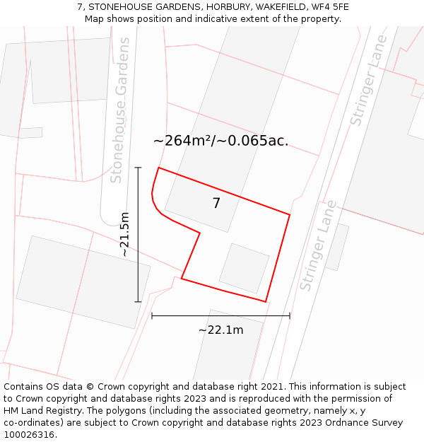 7, STONEHOUSE GARDENS, HORBURY, WAKEFIELD, WF4 5FE: Plot and title map