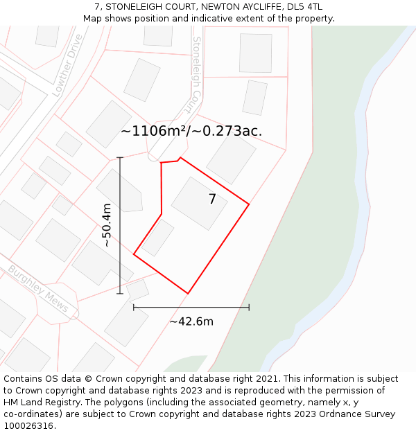 7, STONELEIGH COURT, NEWTON AYCLIFFE, DL5 4TL: Plot and title map