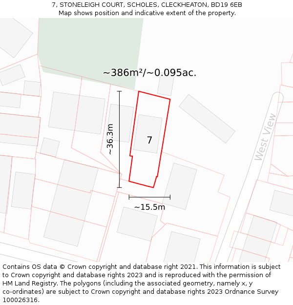 7, STONELEIGH COURT, SCHOLES, CLECKHEATON, BD19 6EB: Plot and title map