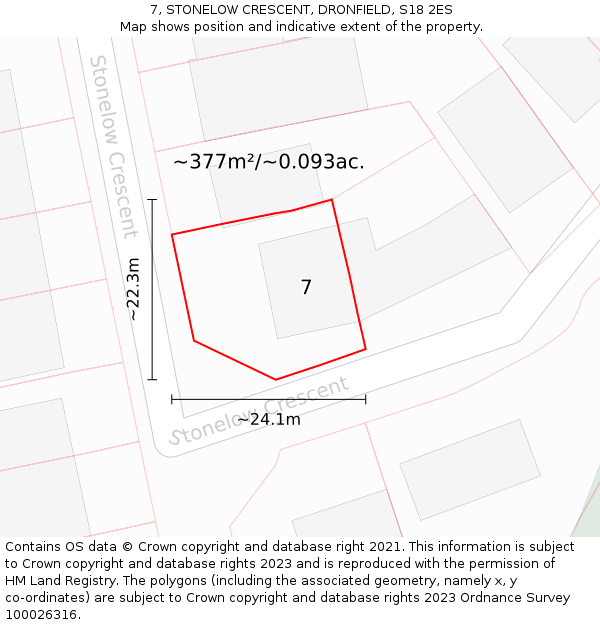 7, STONELOW CRESCENT, DRONFIELD, S18 2ES: Plot and title map