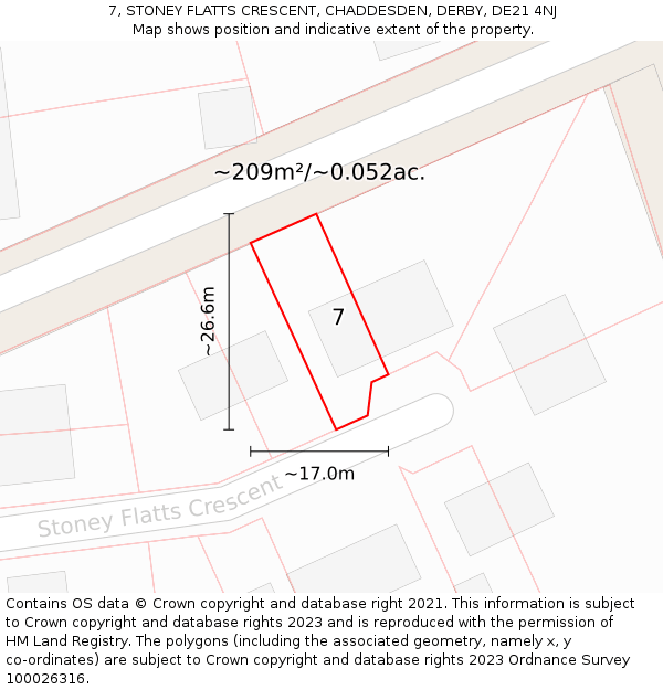 7, STONEY FLATTS CRESCENT, CHADDESDEN, DERBY, DE21 4NJ: Plot and title map