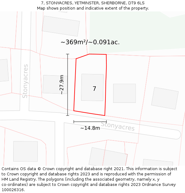 7, STONYACRES, YETMINSTER, SHERBORNE, DT9 6LS: Plot and title map