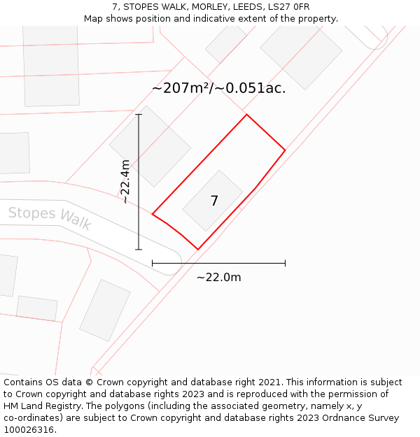 7, STOPES WALK, MORLEY, LEEDS, LS27 0FR: Plot and title map