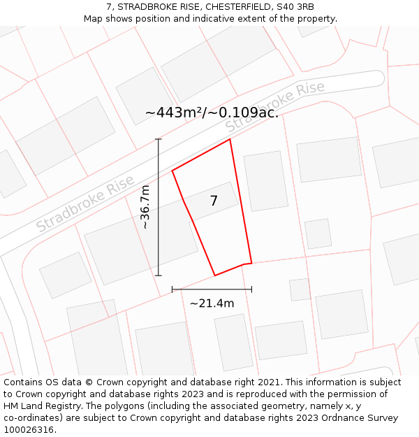 7, STRADBROKE RISE, CHESTERFIELD, S40 3RB: Plot and title map