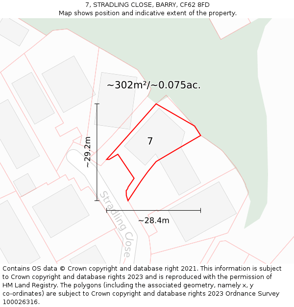 7, STRADLING CLOSE, BARRY, CF62 8FD: Plot and title map