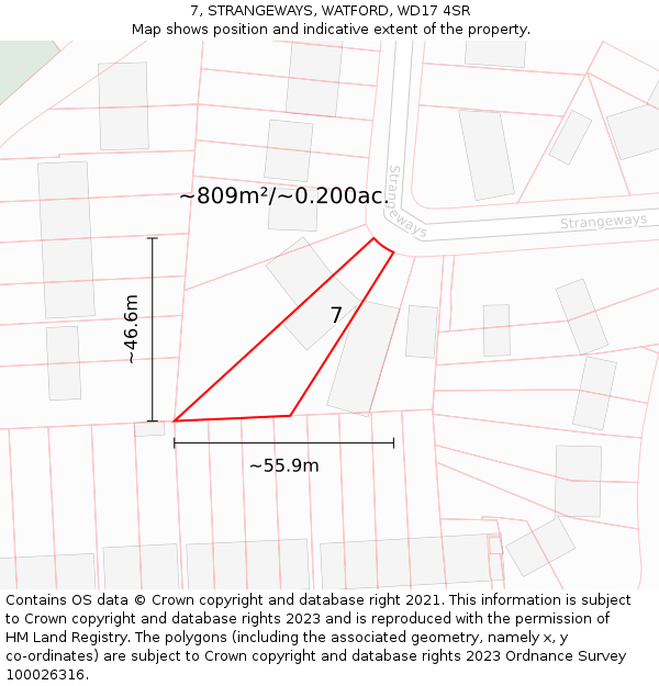 7, STRANGEWAYS, WATFORD, WD17 4SR: Plot and title map