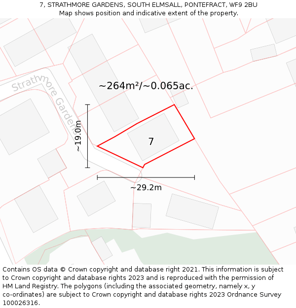 7, STRATHMORE GARDENS, SOUTH ELMSALL, PONTEFRACT, WF9 2BU: Plot and title map