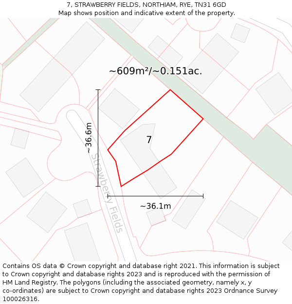 7, STRAWBERRY FIELDS, NORTHIAM, RYE, TN31 6GD: Plot and title map