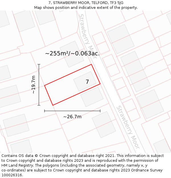 7, STRAWBERRY MOOR, TELFORD, TF3 5JG: Plot and title map