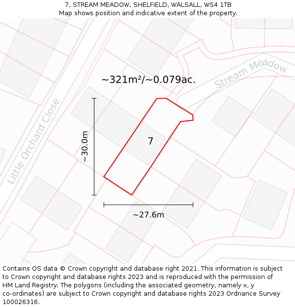 7, STREAM MEADOW, SHELFIELD, WALSALL, WS4 1TB: Plot and title map