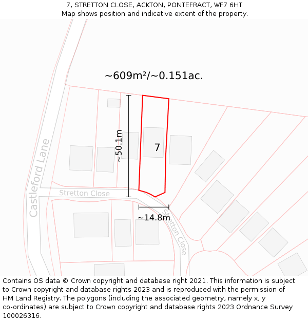 7, STRETTON CLOSE, ACKTON, PONTEFRACT, WF7 6HT: Plot and title map