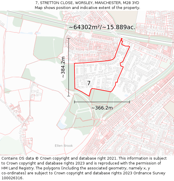 7, STRETTON CLOSE, WORSLEY, MANCHESTER, M28 3YD: Plot and title map