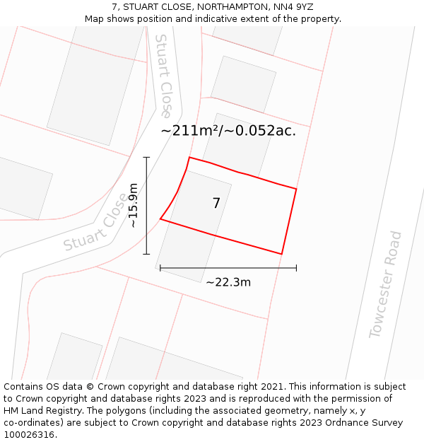 7, STUART CLOSE, NORTHAMPTON, NN4 9YZ: Plot and title map