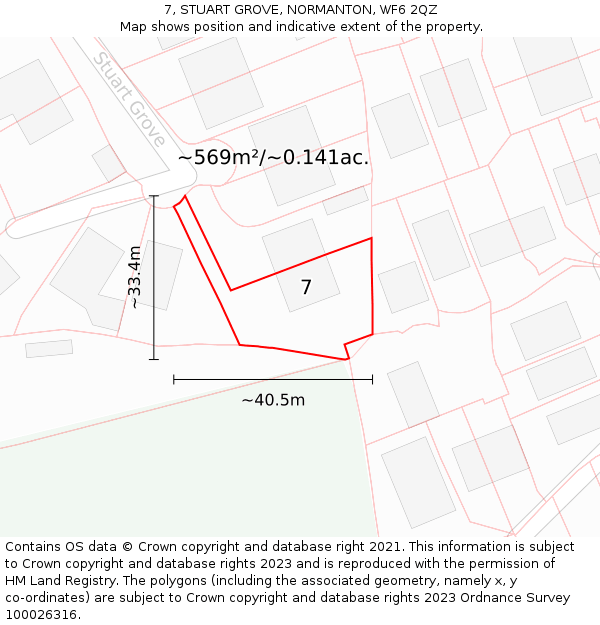 7, STUART GROVE, NORMANTON, WF6 2QZ: Plot and title map