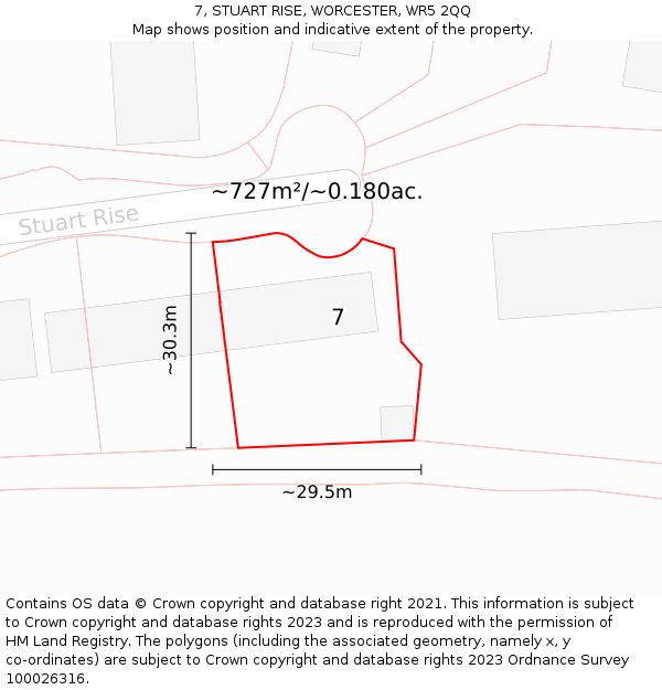 7, STUART RISE, WORCESTER, WR5 2QQ: Plot and title map
